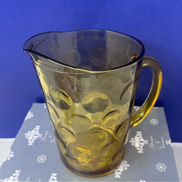 Hazel Atlas Amber Gold Eldorado coin circle Thumbprint Pitcher - Picture 2 of 7